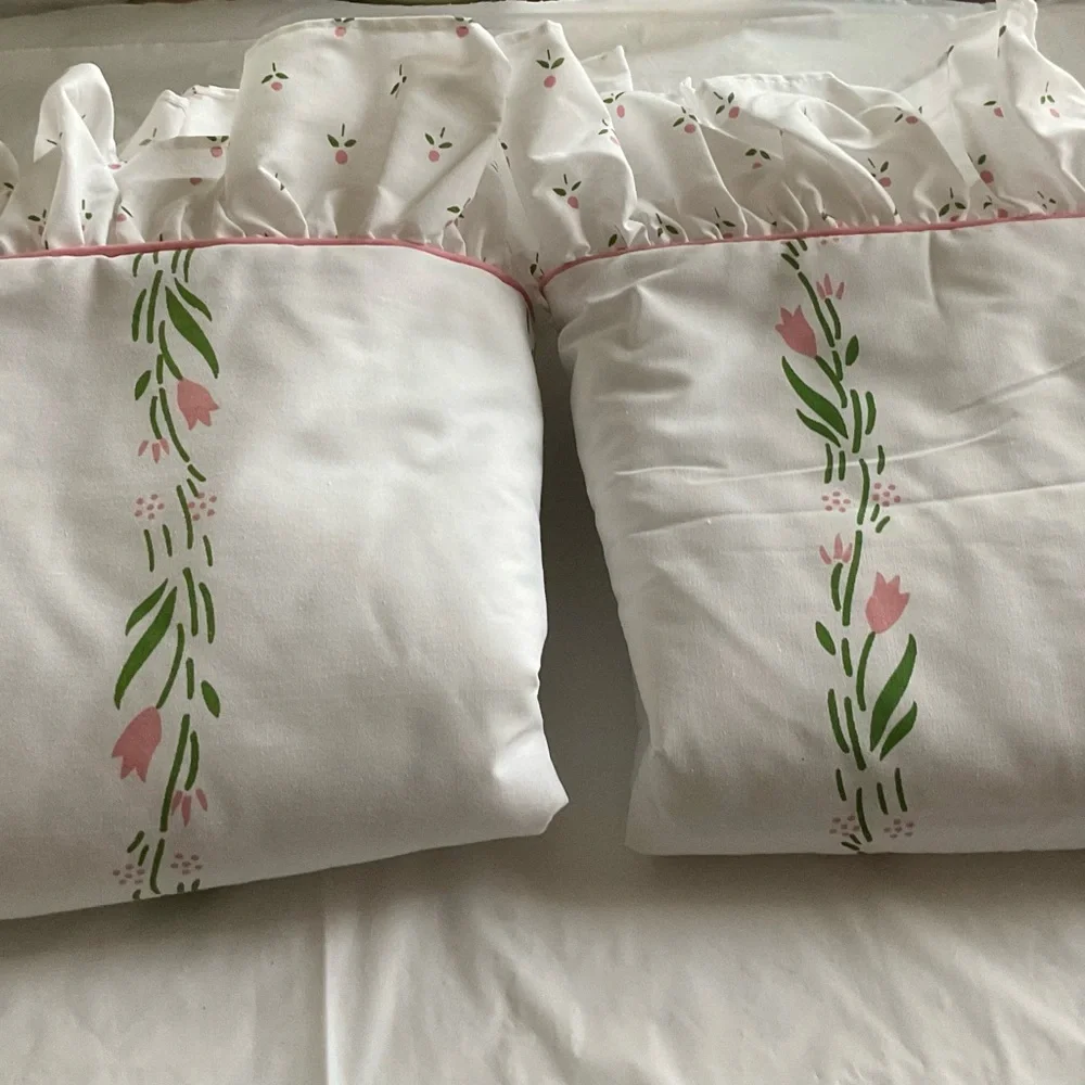 Vntge Laura Ashley KING Castleberry Tulip Set 2 Ruffled Padded Pillow Shams- NEW